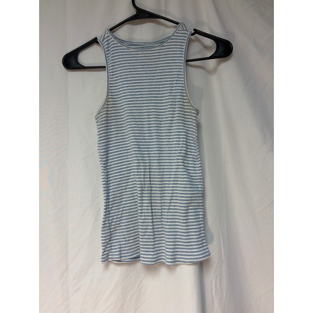 Loft Blue White Striped Ribbed Knit Tank Top Sleeveless Racerback XS